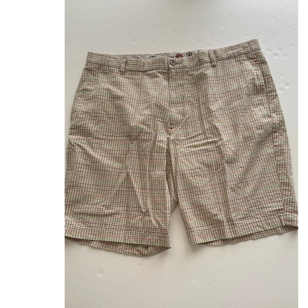 Tommy Bahama Mens Plaid Golf Shorts Size 38 Cotton Tan Green Red Casual
